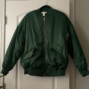 Green Satin Bomber Jacket